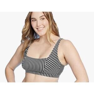 Kona Sol Medium Black and White Striped Bikini Top